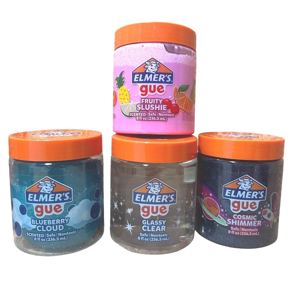 Elmer's Gue Premade Slime 4 Pack Fruity Slushie Blueberry Cloud Cosmic Glassy
